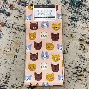 Cat Print Kitchen Towels - Pink and Multicolor